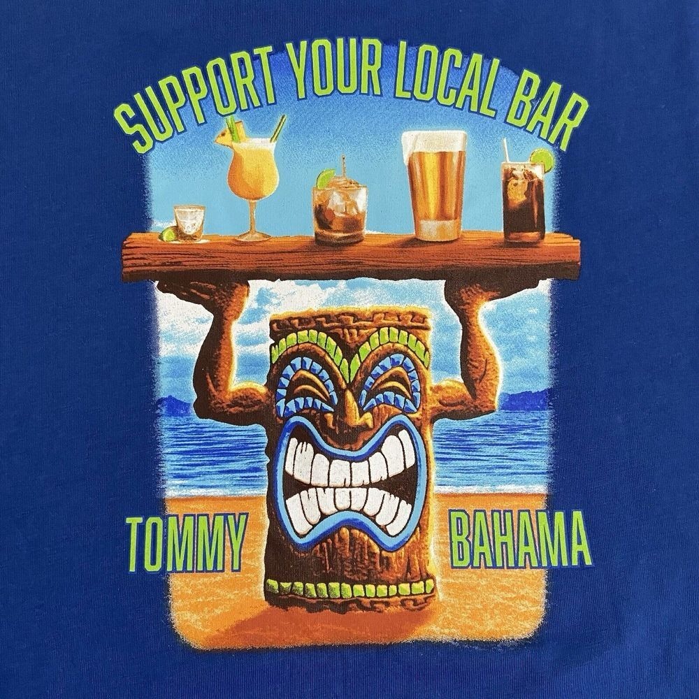 NWT Tommy Bahama Men's TShirt‎ Support Your Local Bar Medium Blue Tiki